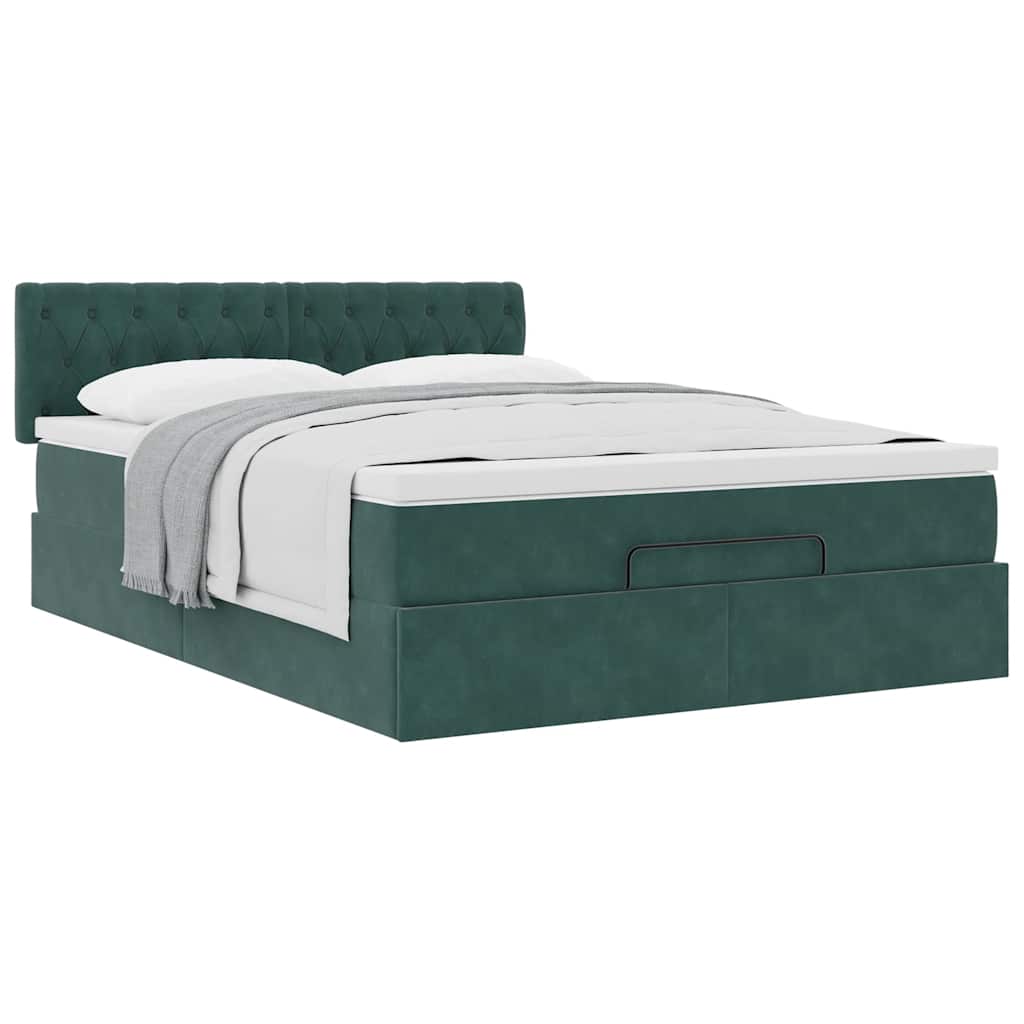Cadre de lit ottoman avec matelas vert foncé 140x200 cm velours - XIOS