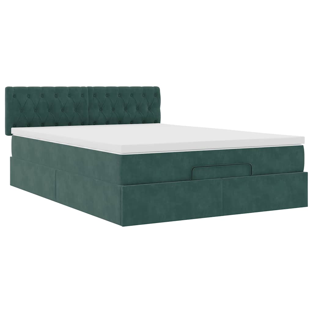 Cadre de lit ottoman avec matelas vert foncé 140x200 cm velours - XIOS
