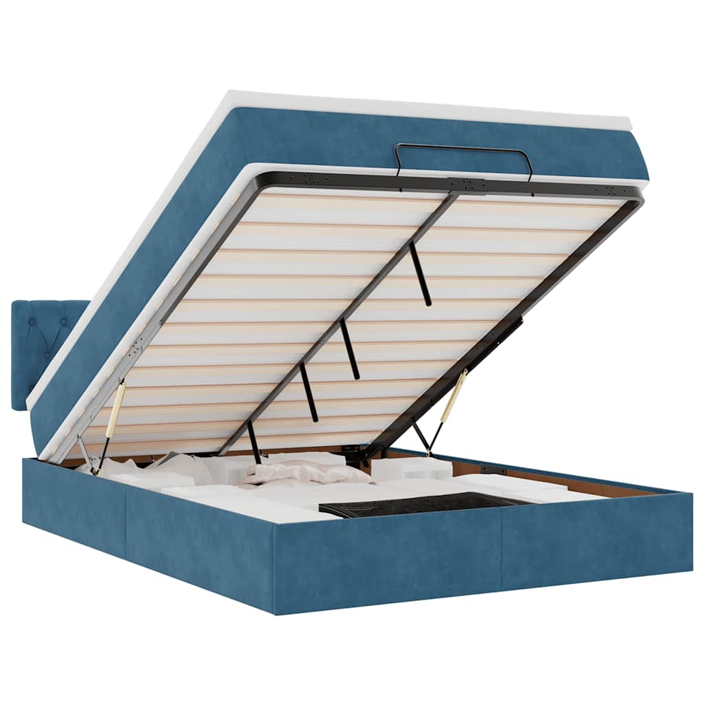 Cadre de lit ottoman avec matelas bleu foncé 140x200 cm velours - XIOS