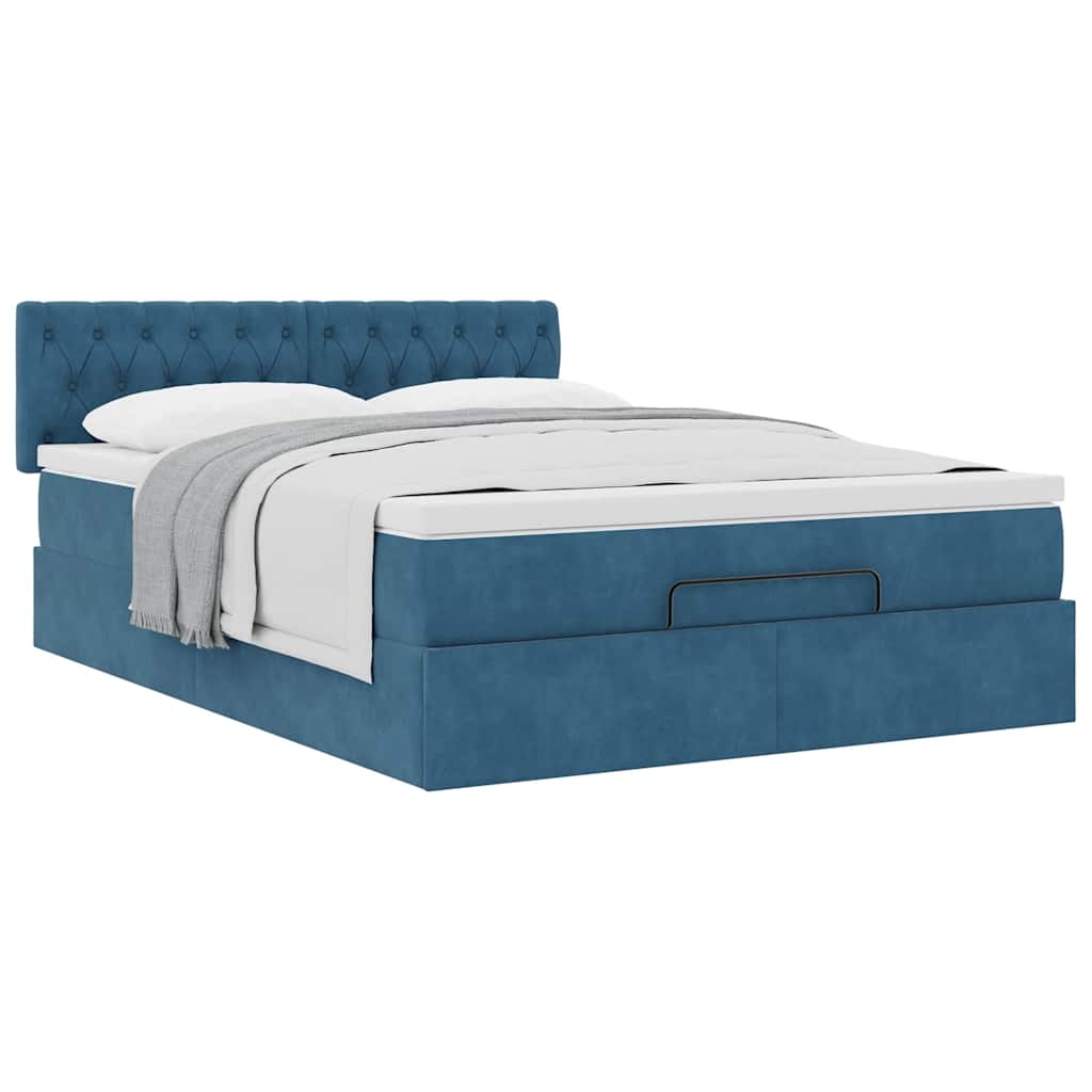 Cadre de lit ottoman avec matelas bleu foncé 140x200 cm velours - XIOS