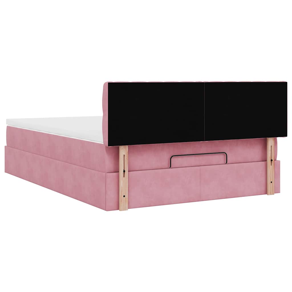 Cadre de lit ottoman avec matelas rose 140x200 cm velours - XIOS