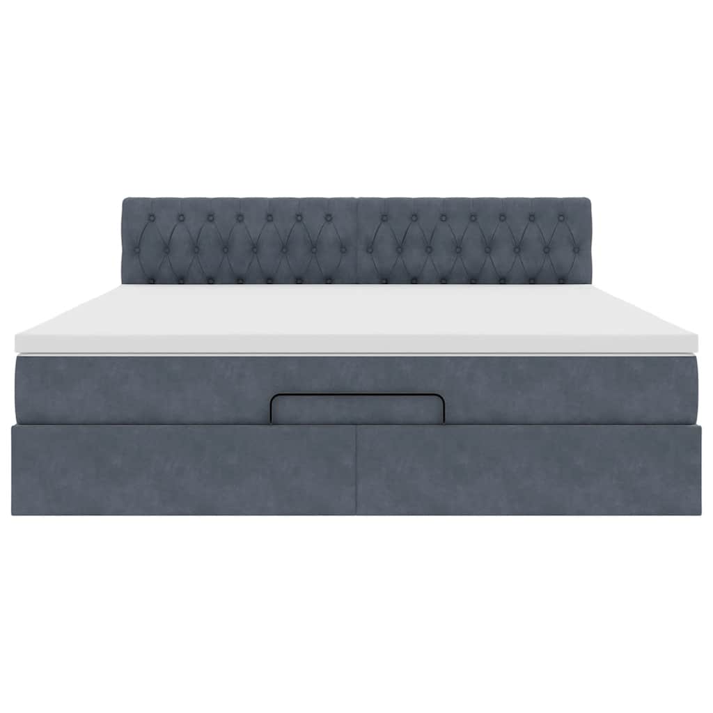 Cadre de lit ottoman avec matelas gris foncé 160x200 cm velours - XIOS
