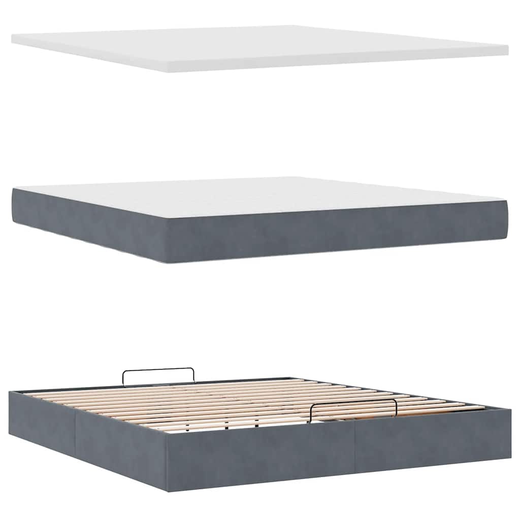 Cadre de lit ottoman avec matelas gris foncé 160x200 cm velours - XIOS