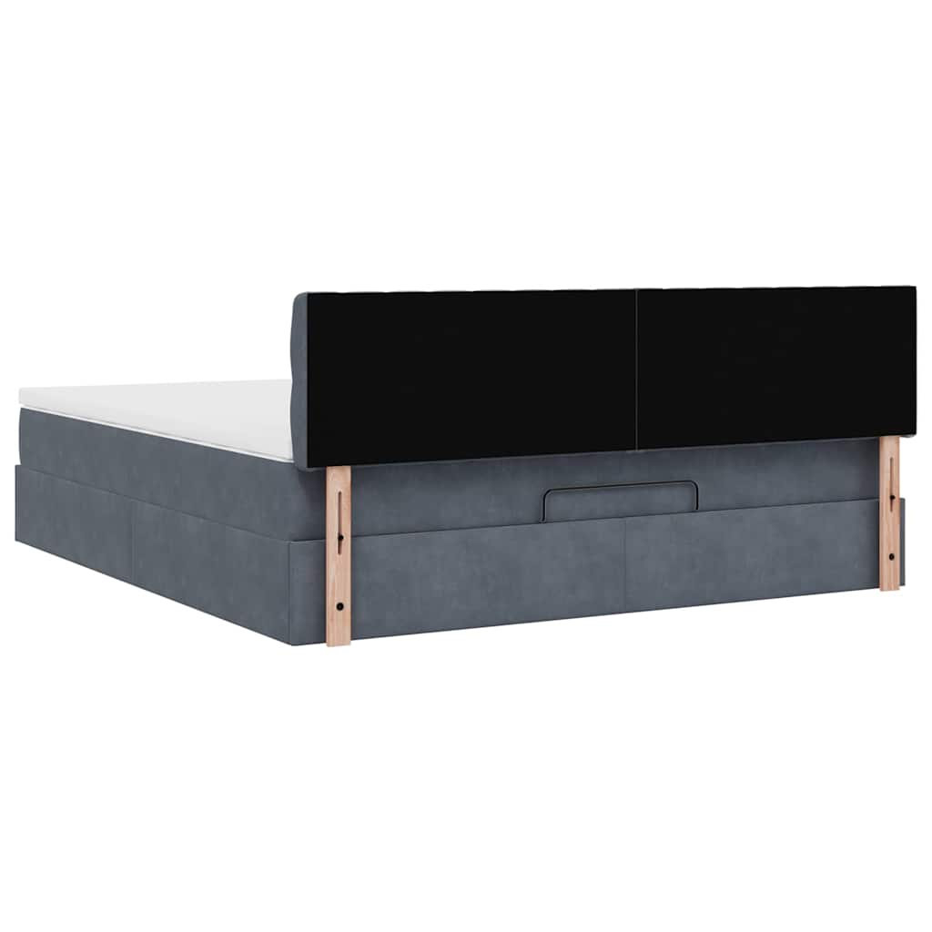 Cadre de lit ottoman avec matelas gris foncé 160x200 cm velours - XIOS