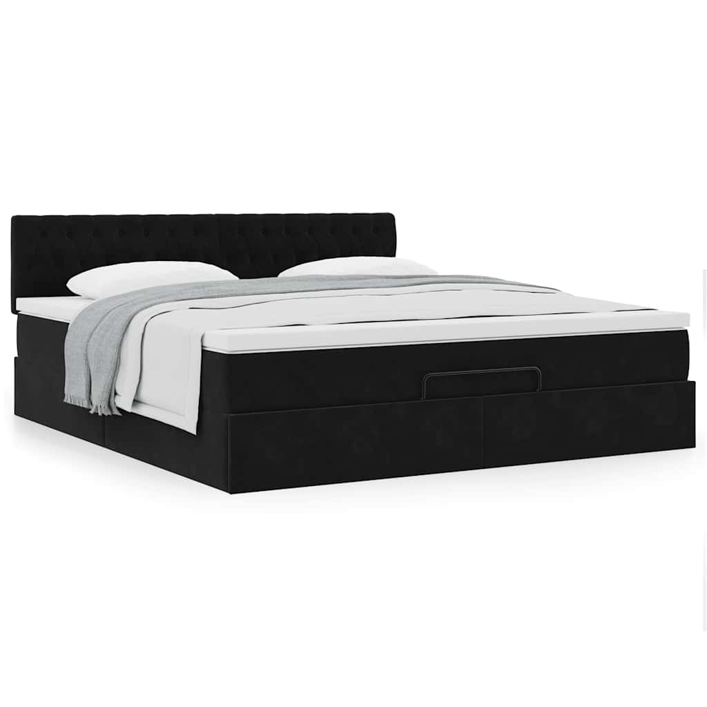 Cadre de lit ottoman avec matelas noir 160x200 cm velours - XIOS