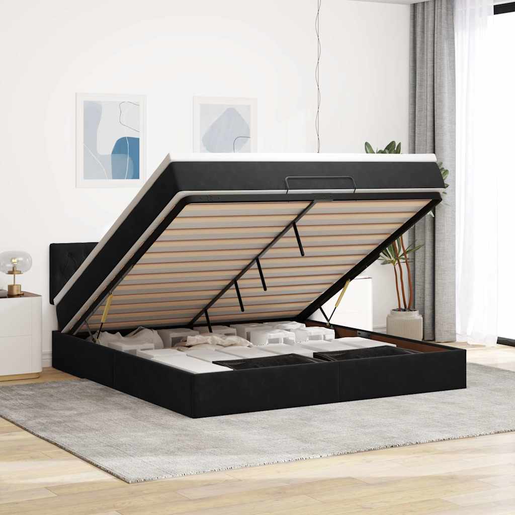 Cadre de lit ottoman avec matelas noir 160x200 cm velours - XIOS