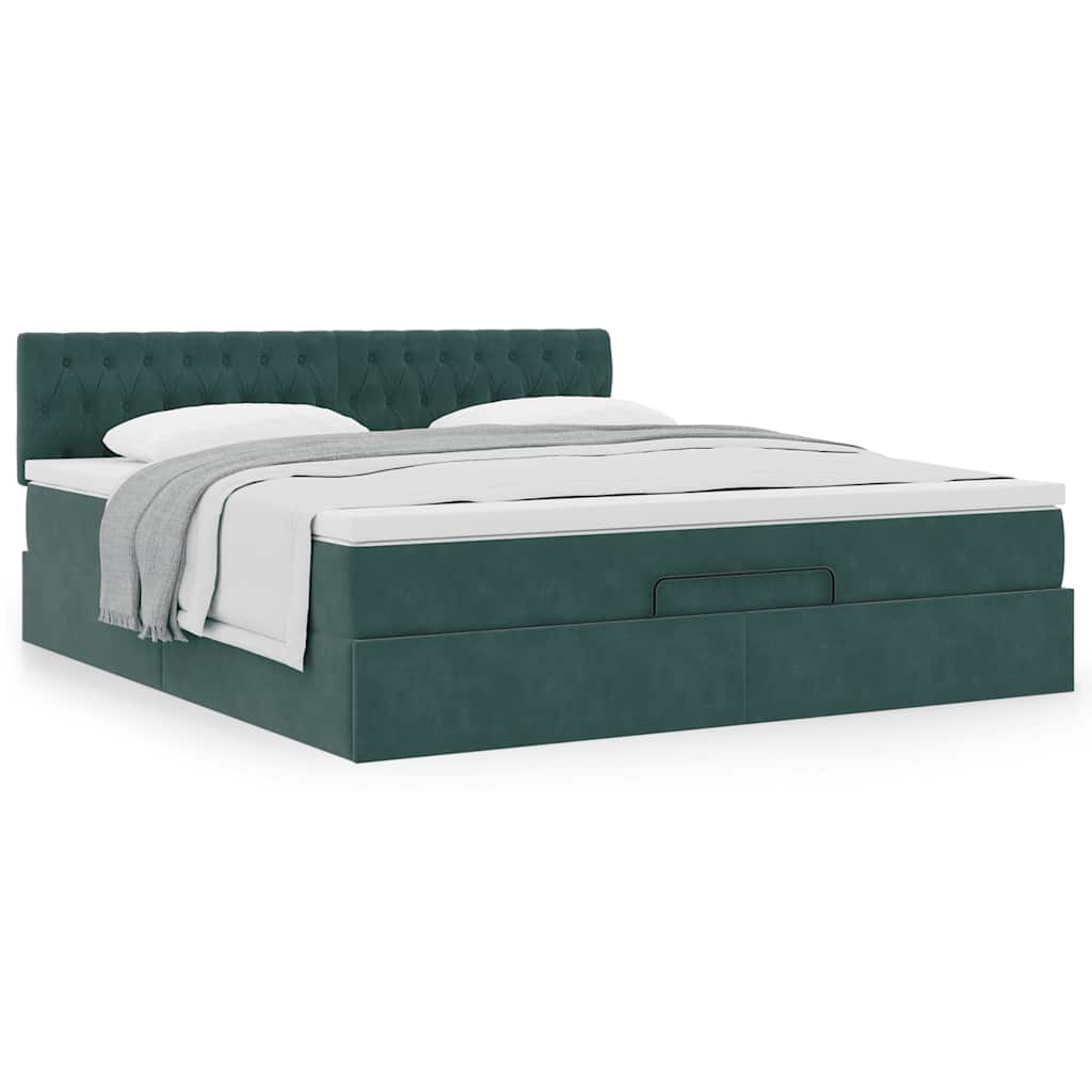 Cadre de lit ottoman avec matelas vert foncé 160x200 cm velours - XIOS