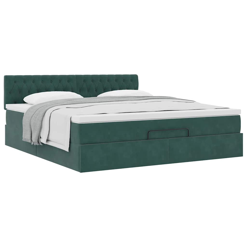 Cadre de lit ottoman avec matelas vert foncé 160x200 cm velours - XIOS