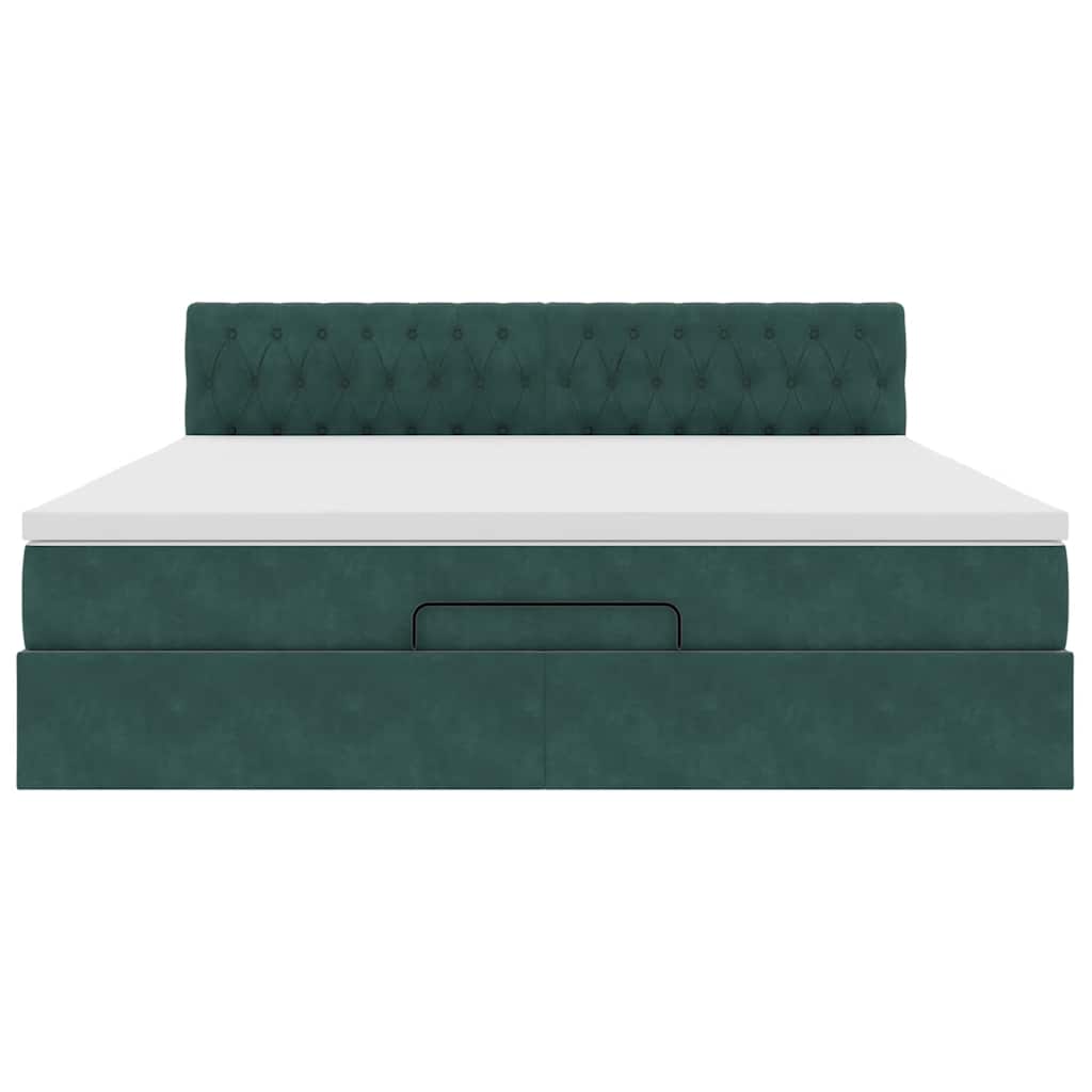 Cadre de lit ottoman avec matelas vert foncé 160x200 cm velours - XIOS