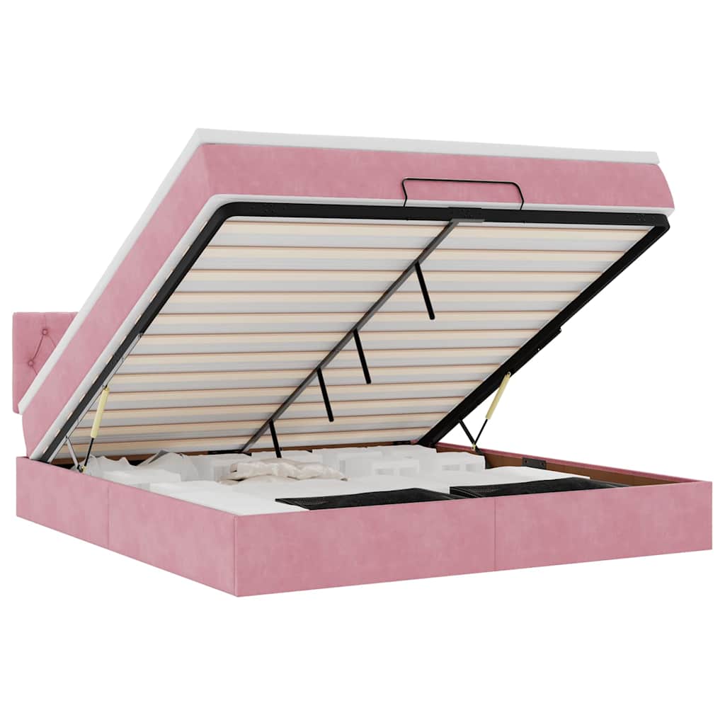 Cadre de lit ottoman avec matelas rose 160x200 cm velours - XIOS