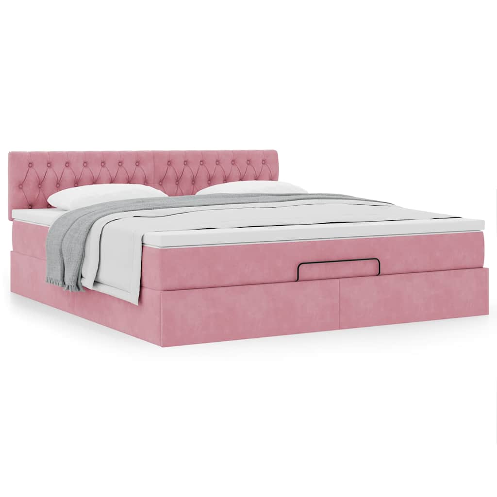 Cadre de lit ottoman avec matelas rose 160x200 cm velours - XIOS
