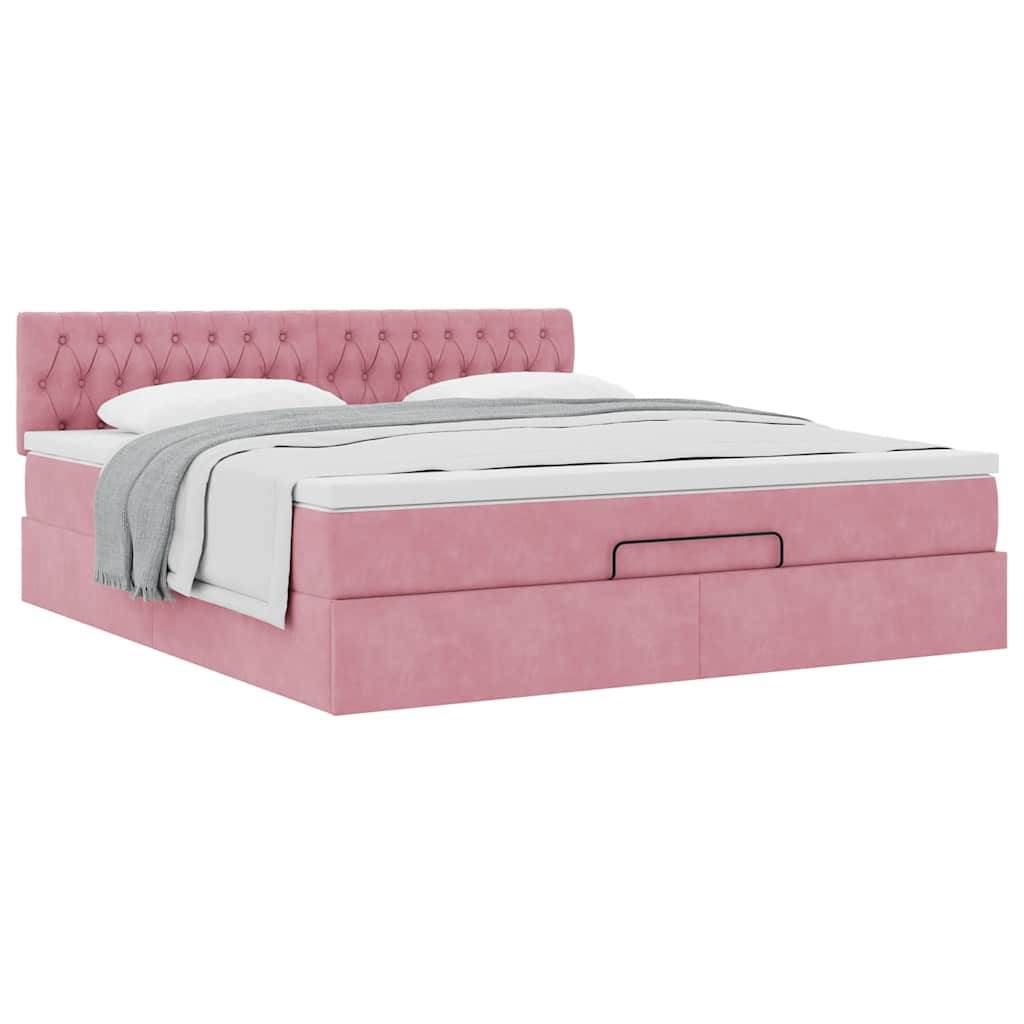 Cadre de lit ottoman avec matelas rose 160x200 cm velours - XIOS