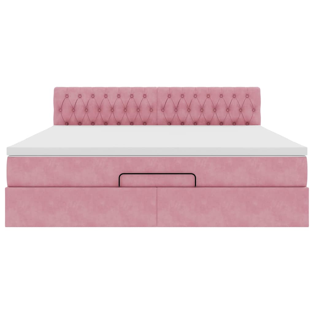 Cadre de lit ottoman avec matelas rose 160x200 cm velours - XIOS