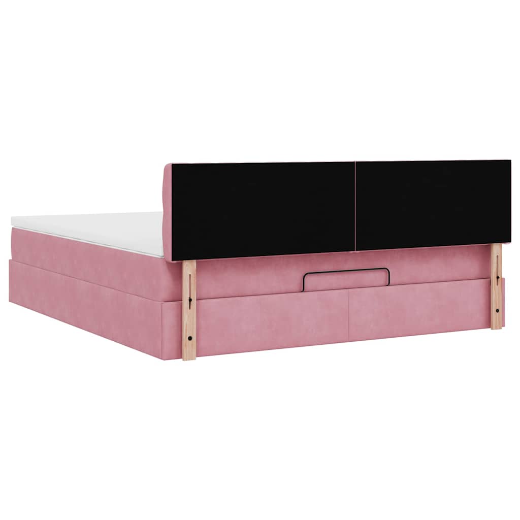 Cadre de lit ottoman avec matelas rose 160x200 cm velours - XIOS