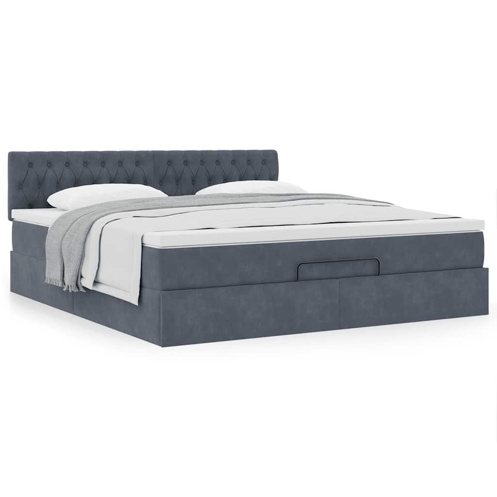 Cadre de lit ottoman avec matelas gris foncé 180x200 cm velours - XIOS