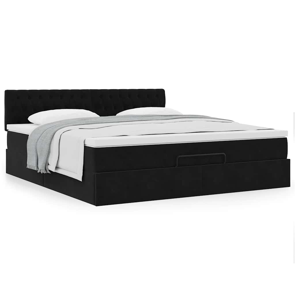 Cadre de lit ottoman avec matelas noir 180x200 cm velours - XIOS
