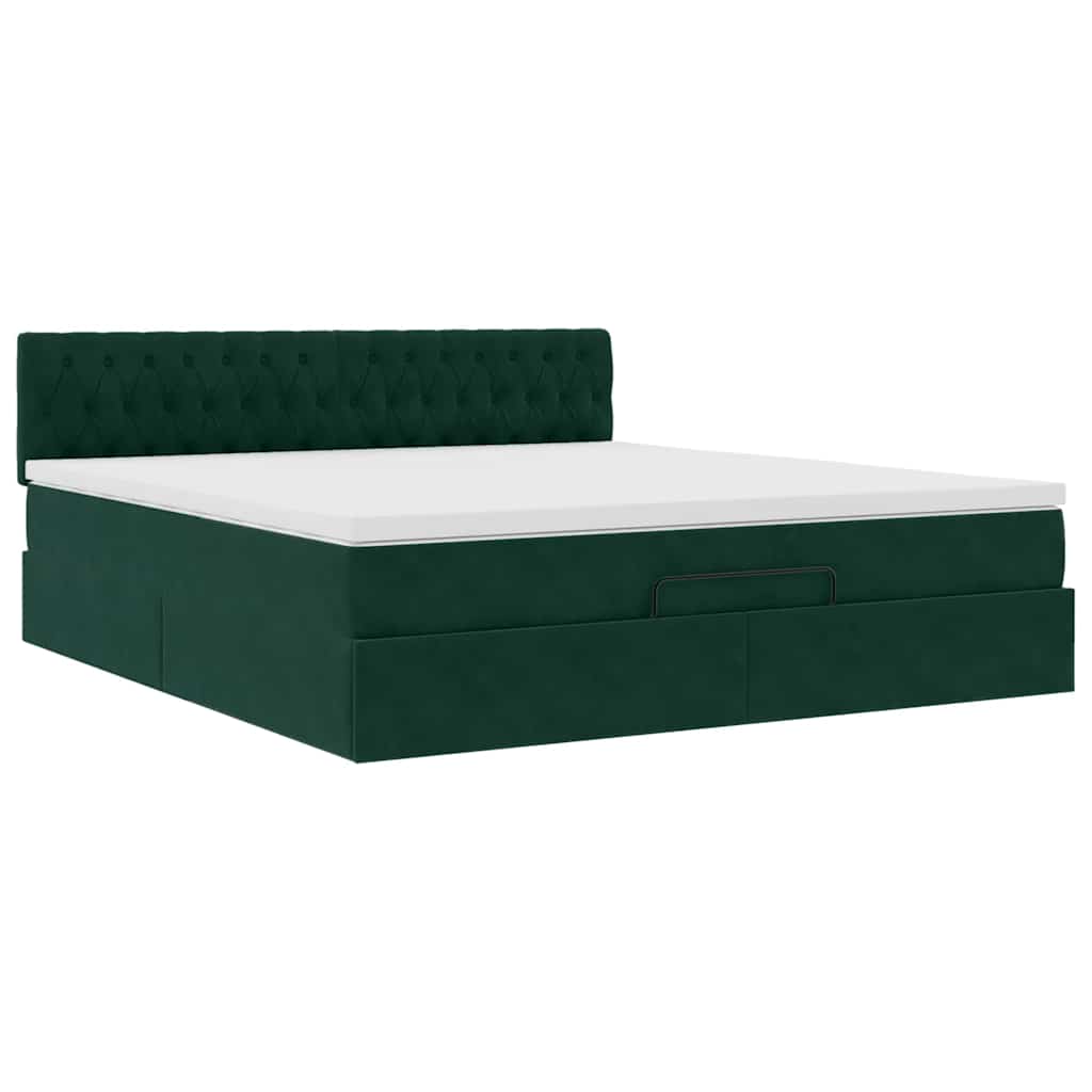 Cadre de lit ottoman avec matelas vert foncé 180x200 cm velours - XIOS