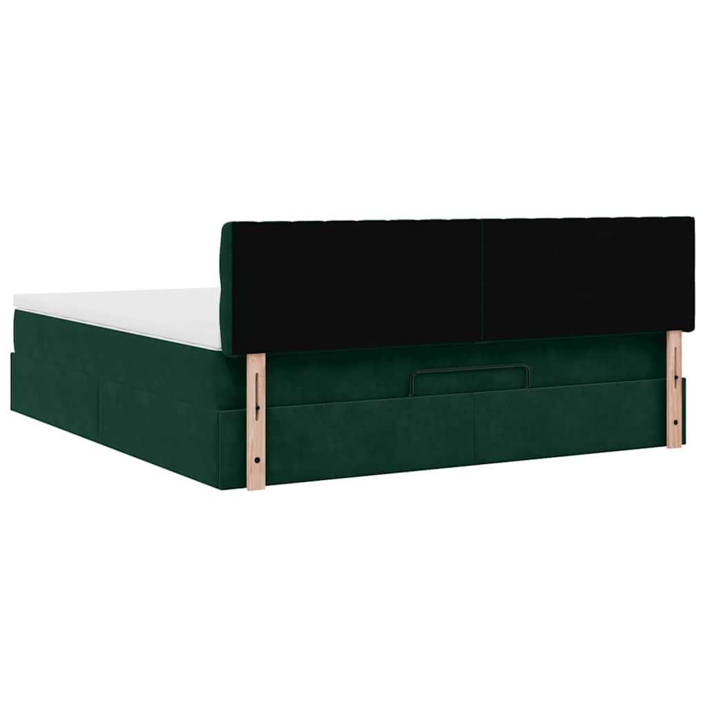 Cadre de lit ottoman avec matelas vert foncé 180x200 cm velours - XIOS