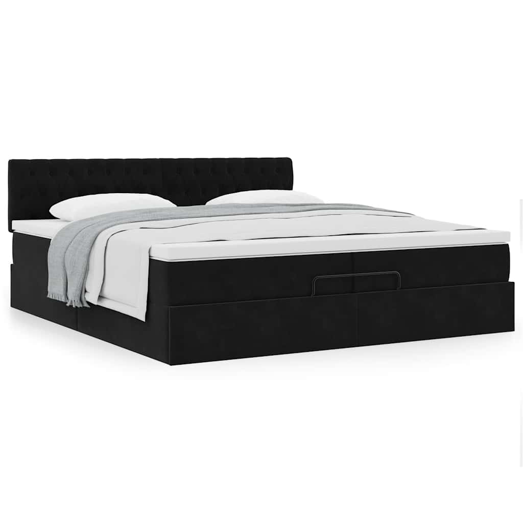 Cadre de lit ottoman avec matelas noir 200x200 cm velours - XIOS