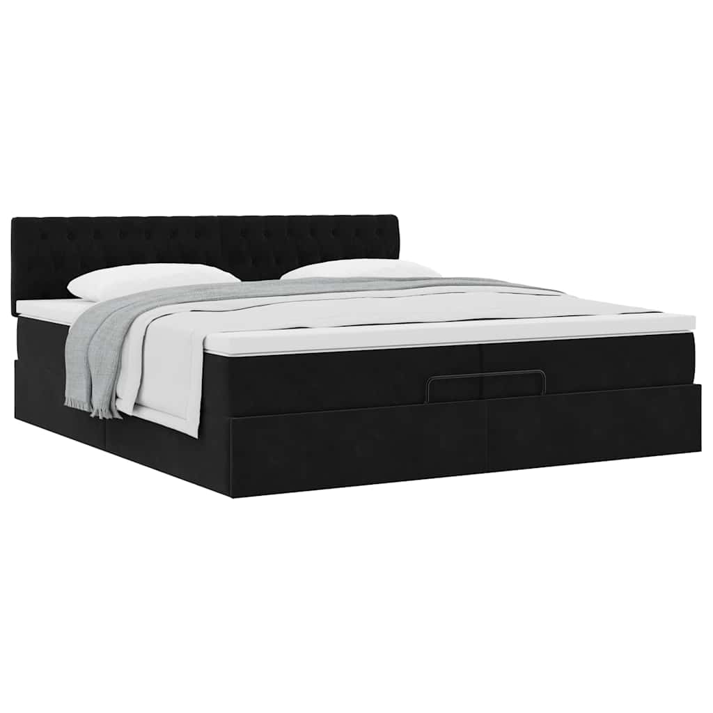 Cadre de lit ottoman avec matelas noir 200x200 cm velours - XIOS