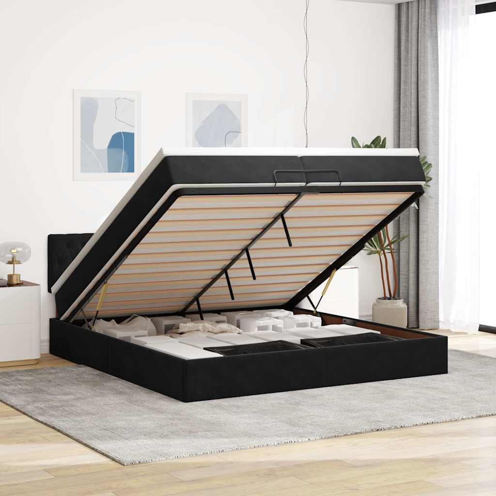 Cadre de lit ottoman avec matelas noir 200x200 cm velours - XIOS