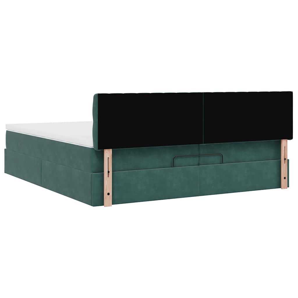 Cadre de lit ottoman avec matelas vert foncé 200x200 cm velours - XIOS