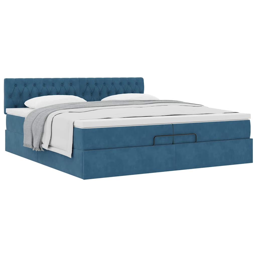Cadre de lit ottoman avec matelas bleu foncé 200x200 cm velours - XIOS