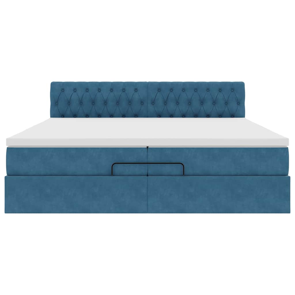 Cadre de lit ottoman avec matelas bleu foncé 200x200 cm velours - XIOS