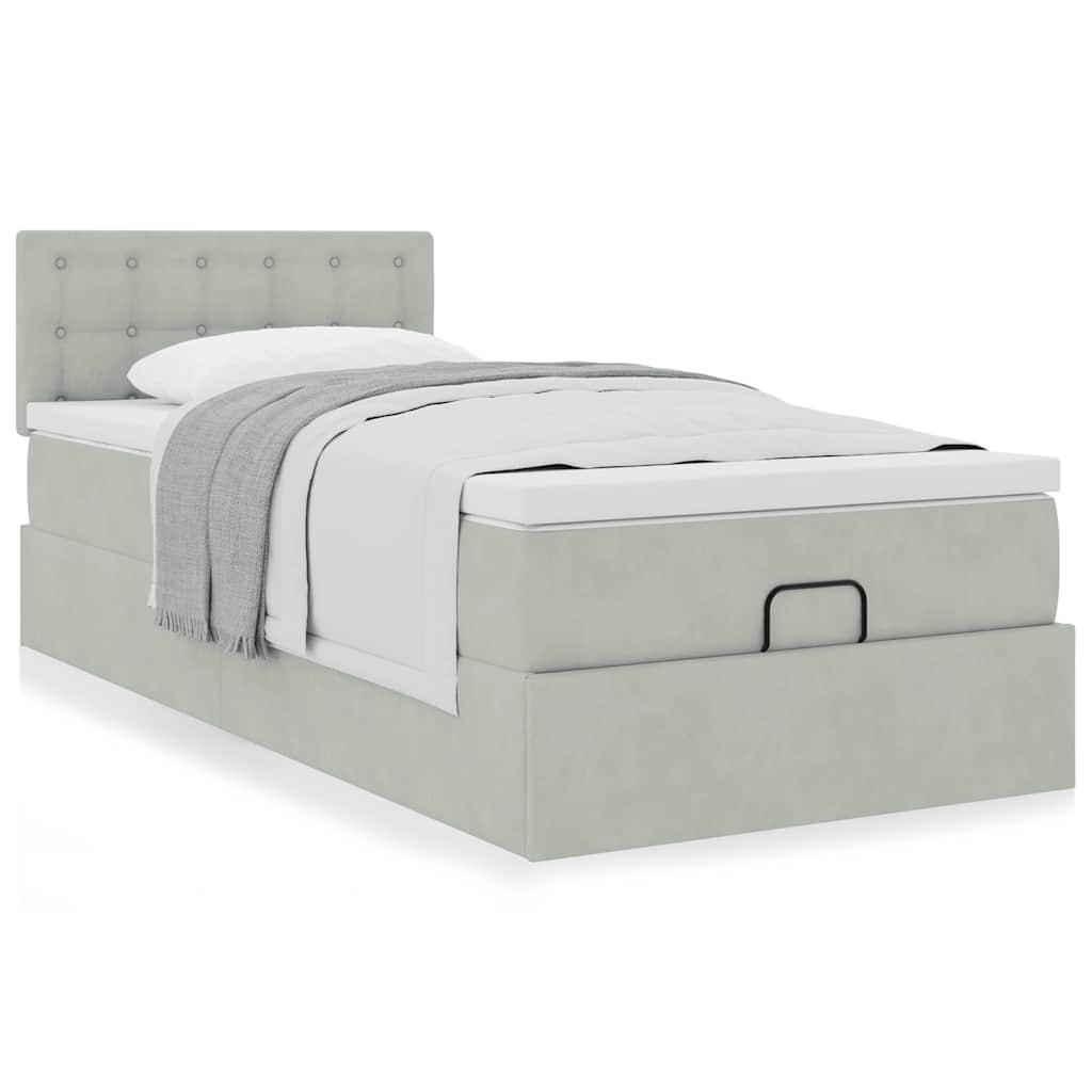 Cadre de lit ottoman avec matelas gris clair 80x200 cm velours - XIOS