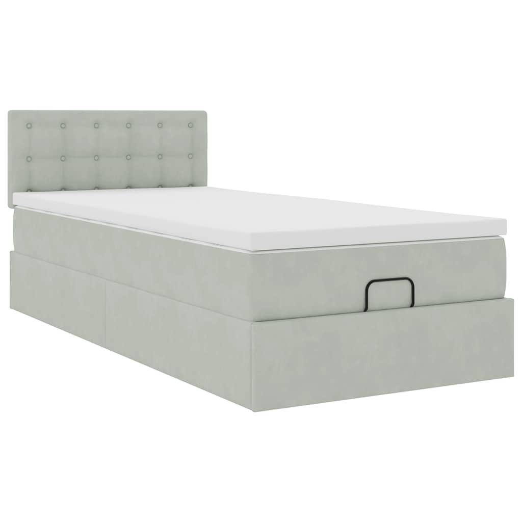 Cadre de lit ottoman avec matelas gris clair 80x200 cm velours - XIOS