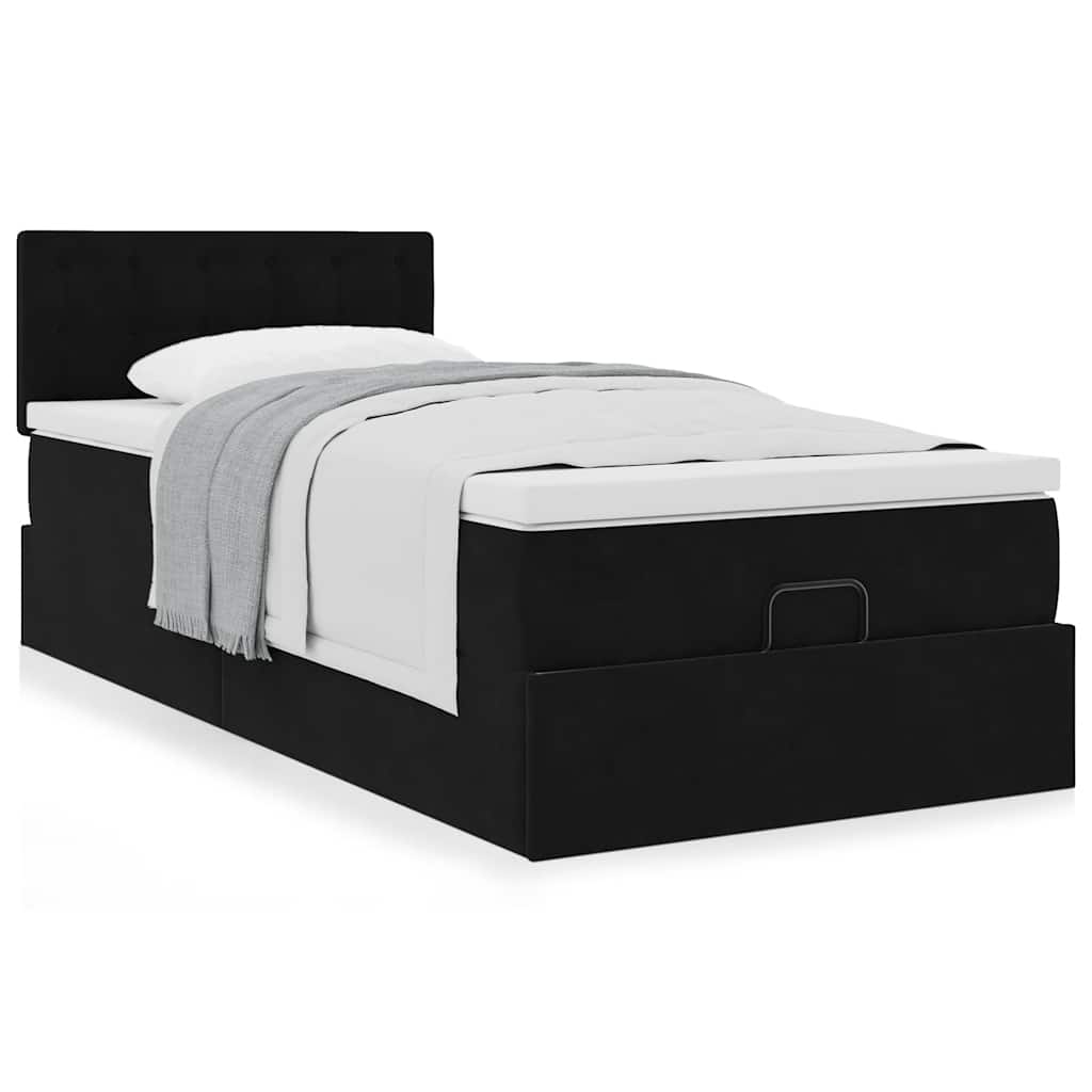 Cadre de lit ottoman avec matelas noir 80x200 cm velours - XIOS