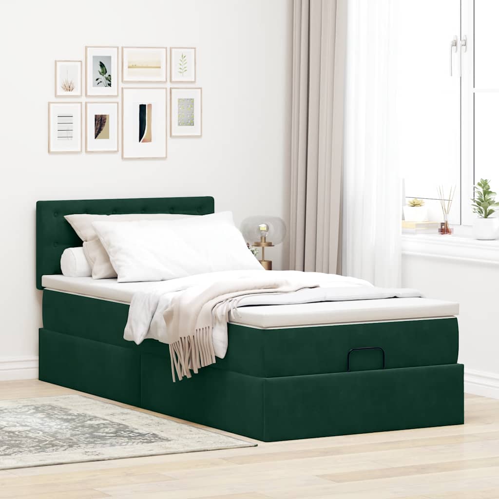 Cadre de lit ottoman avec matelas vert foncé 80x200 cm velours - XIOS