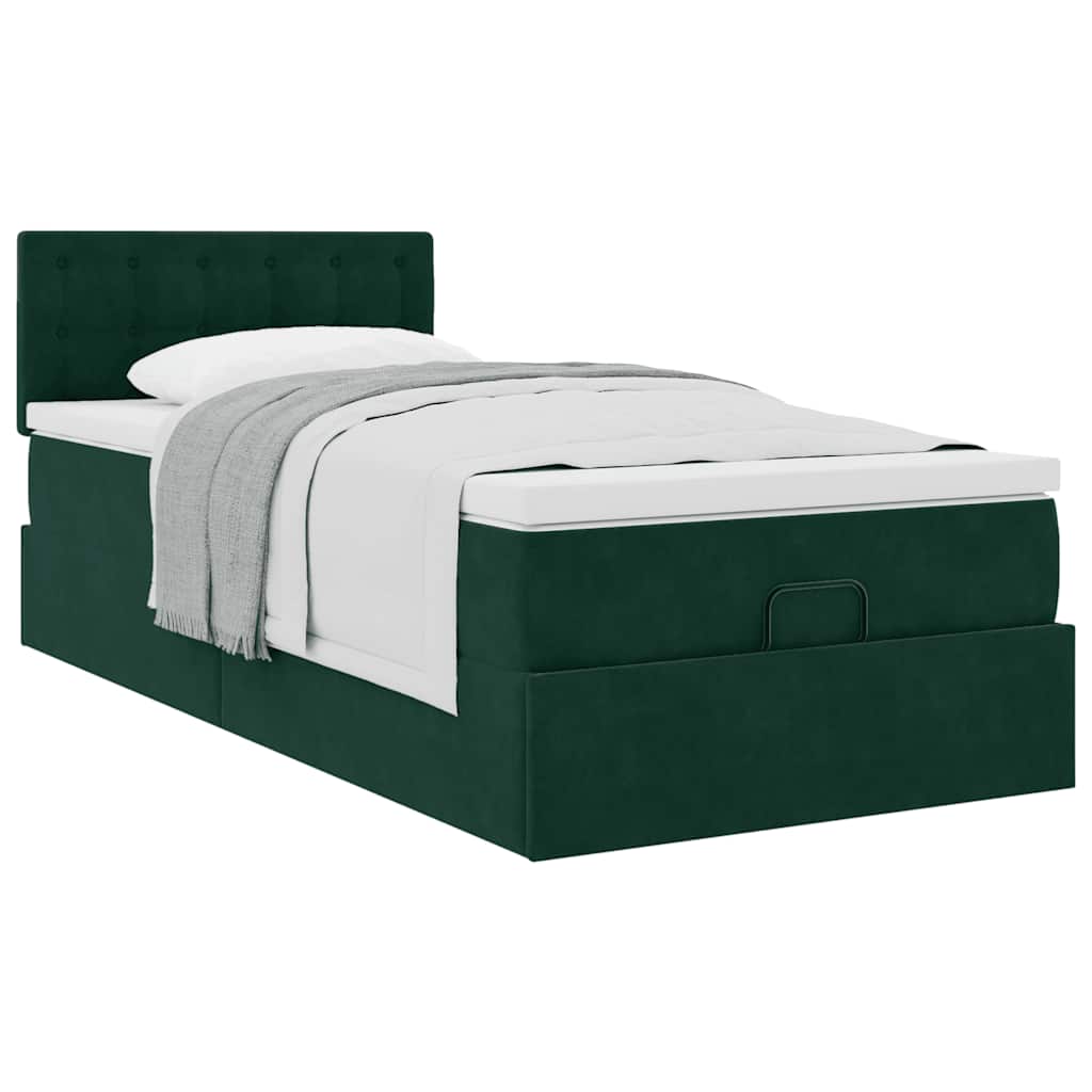 Cadre de lit ottoman avec matelas vert foncé 80x200 cm velours - XIOS