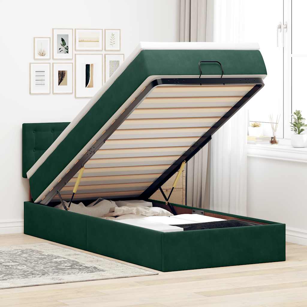 Cadre de lit ottoman avec matelas vert foncé 80x200 cm velours - XIOS