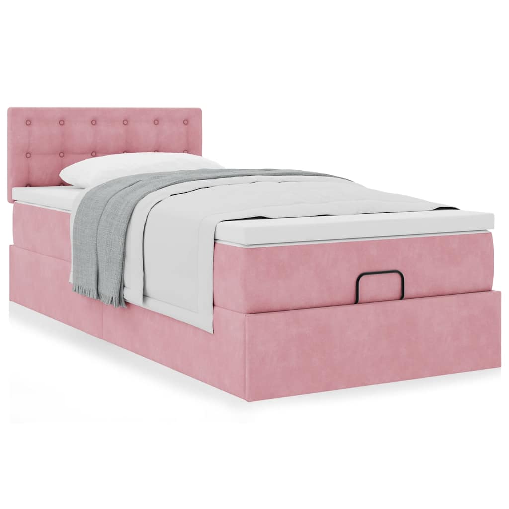 Cadre de lit ottoman avec matelas rose 80x200 cm velours - XIOS