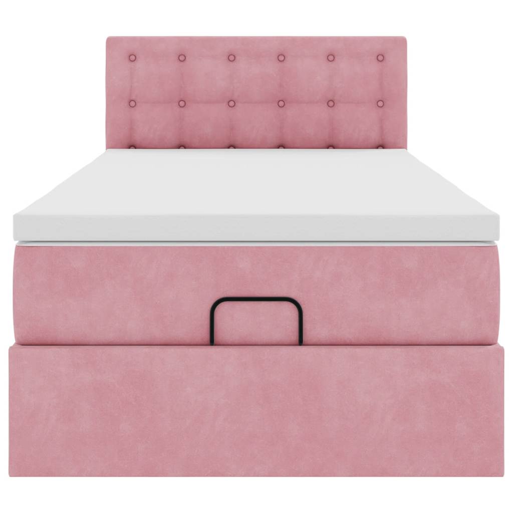 Cadre de lit ottoman avec matelas rose 80x200 cm velours - XIOS