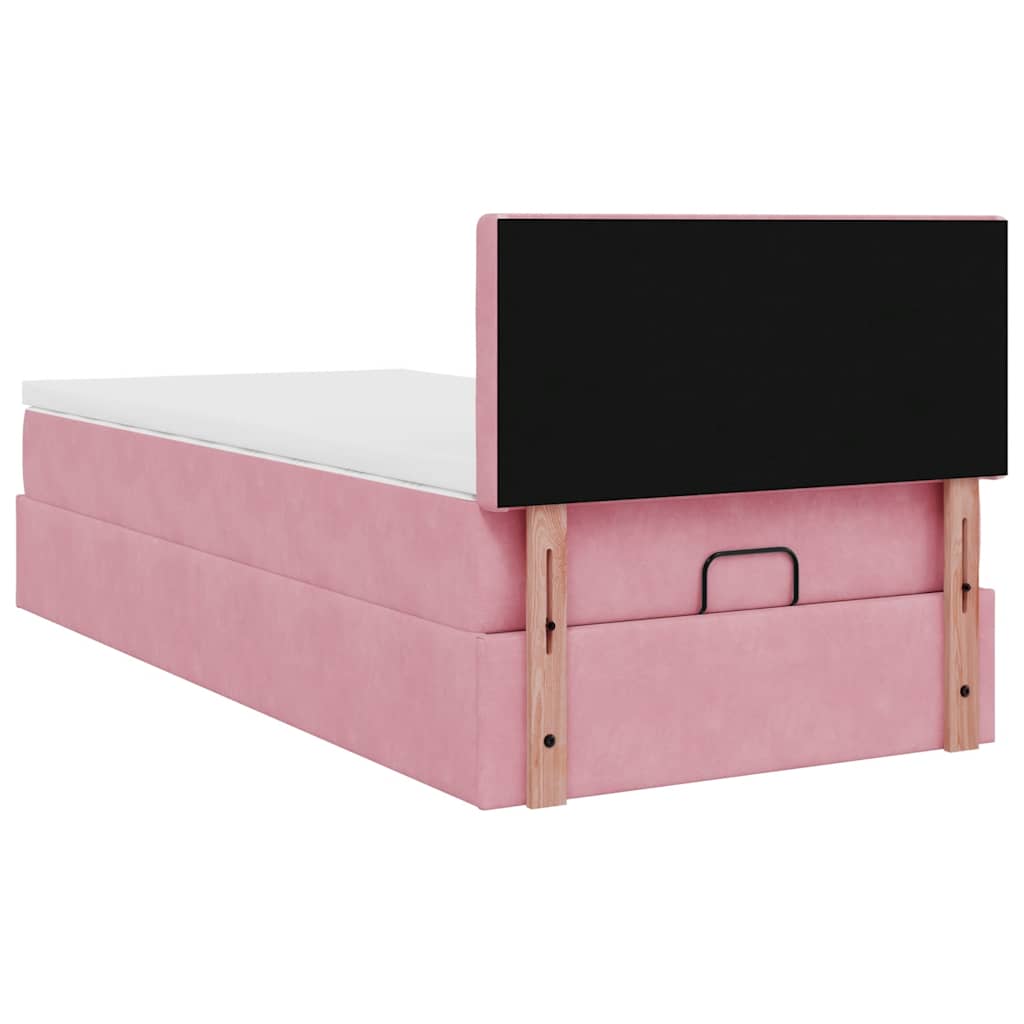 Cadre de lit ottoman avec matelas rose 80x200 cm velours - XIOS