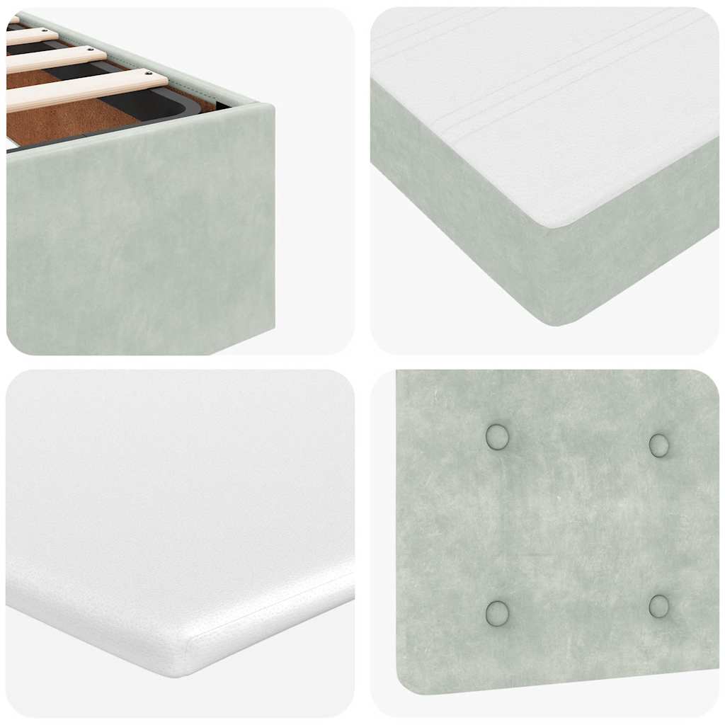 Cadre de lit ottoman et matelas gris clair 90x190 cm velours