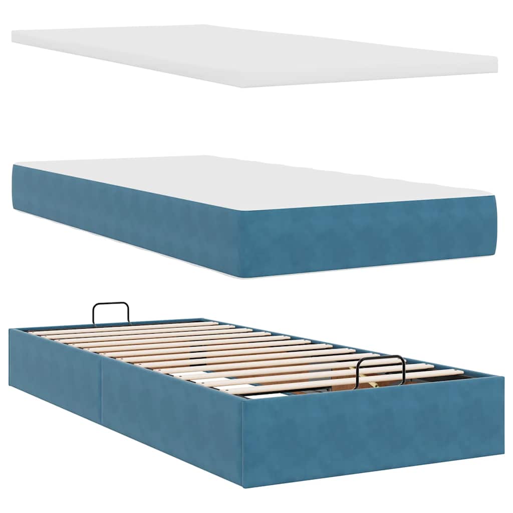 Cadre de lit ottoman avec matelas bleu foncé 90x190 cm velours - XIOS