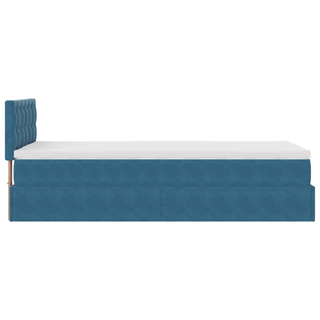 Cadre de lit ottoman avec matelas bleu foncé 90x190 cm velours - XIOS
