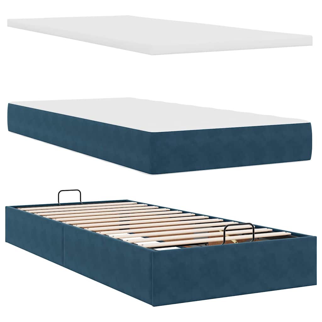 Cadre de lit ottoman avec matelas bleu foncé 90x200 cm velours - XIOS