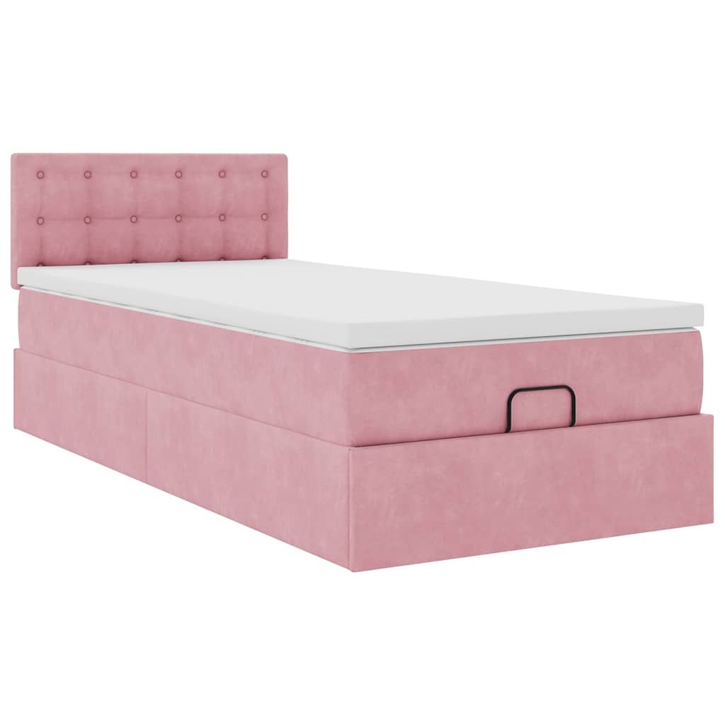 Cadre de lit ottoman avec matelas rose 90x200 cm velours - XIOS