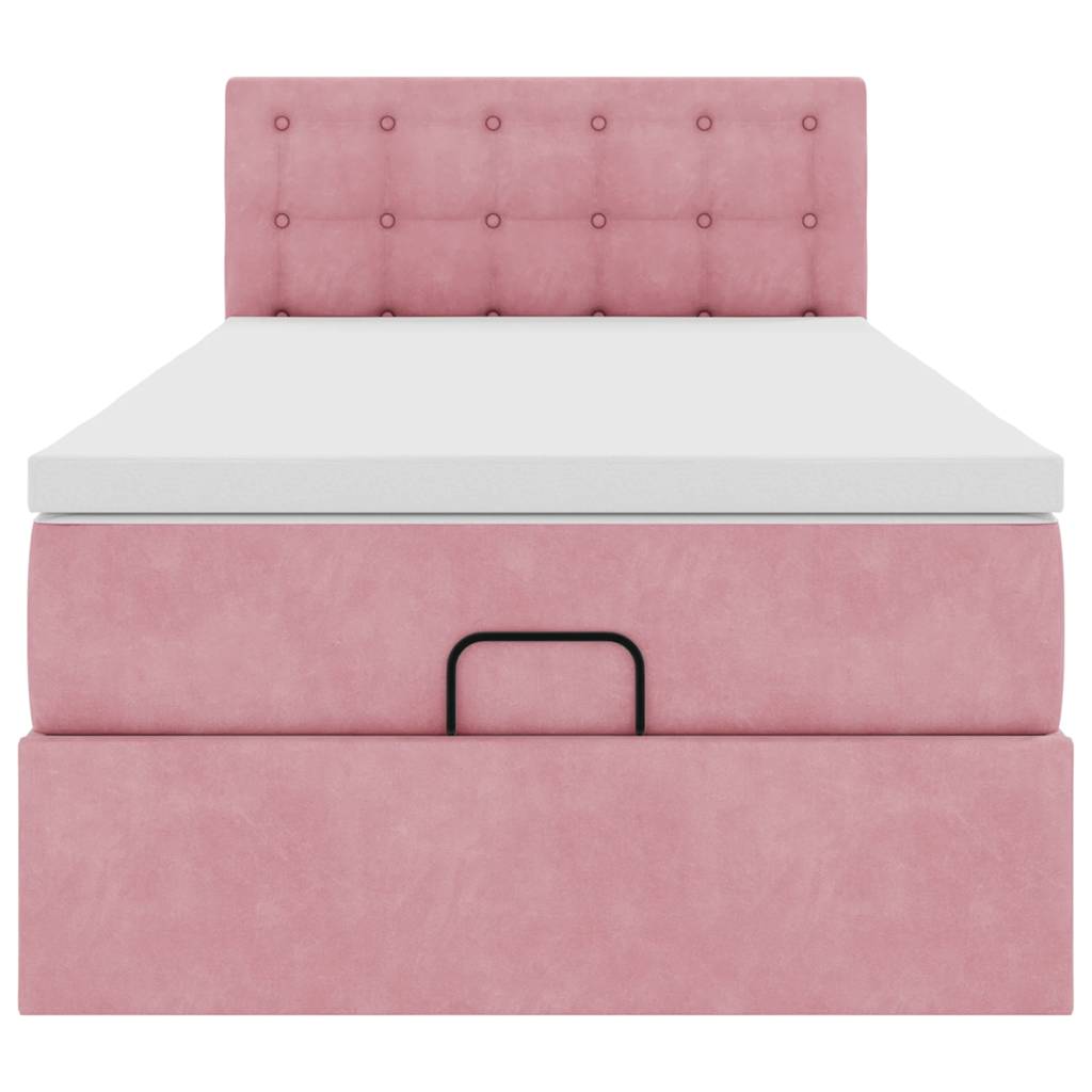 Cadre de lit ottoman avec matelas rose 90x200 cm velours - XIOS