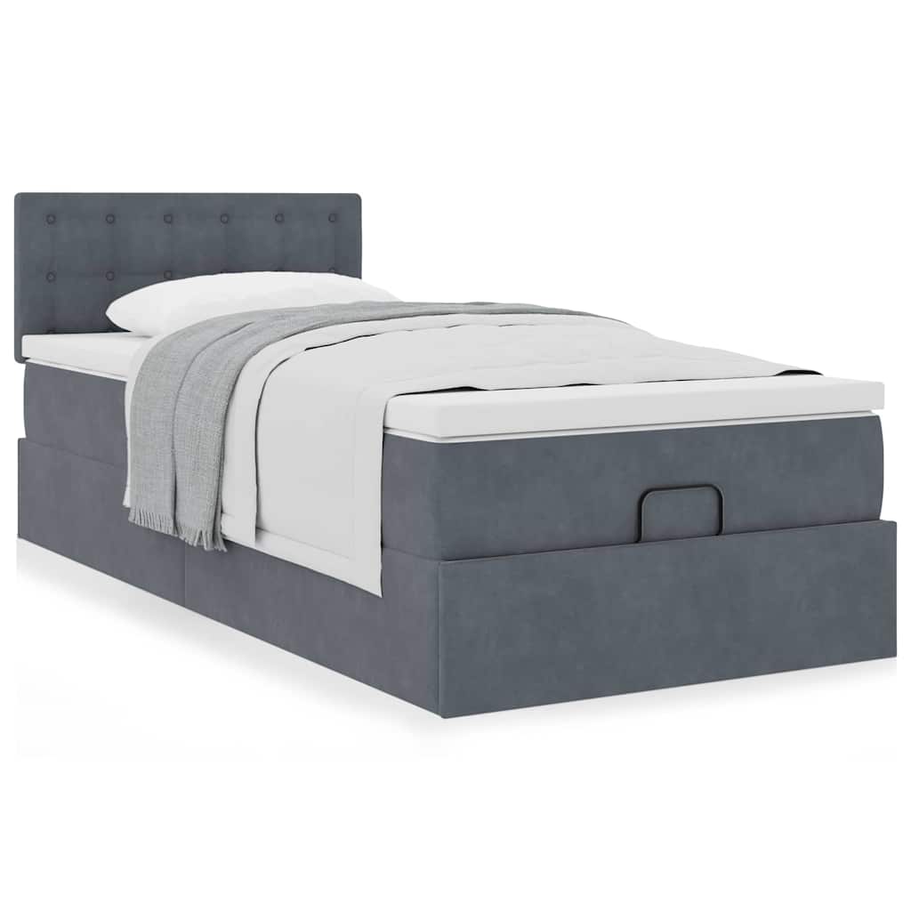 Cadre de lit ottoman avec matelas gris foncé 100x200 cm velours - XIOS