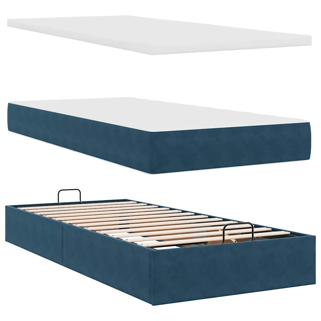 Cadre de lit ottoman avec matelas bleu foncé 100x200 cm velours - XIOS