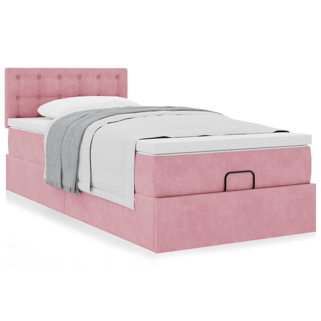 Cadre de lit ottoman avec matelas rose 100x200 cm velours - XIOS