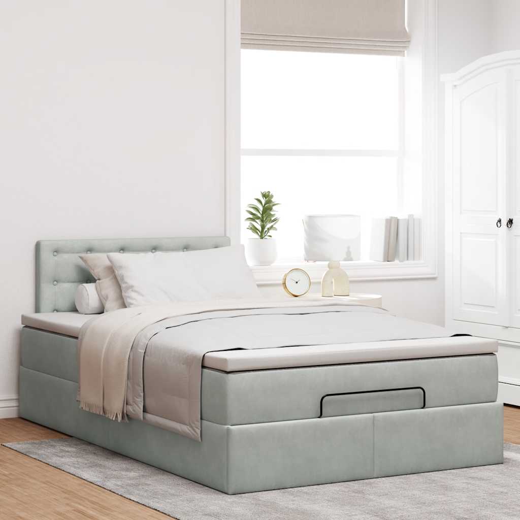 Lit ottoman avec matelas gris clair 120x190 cm velours - XIOS
