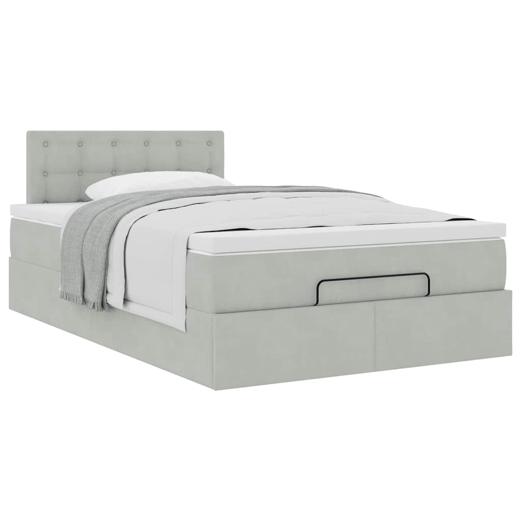 Lit ottoman avec matelas gris clair 120x190 cm velours - XIOS