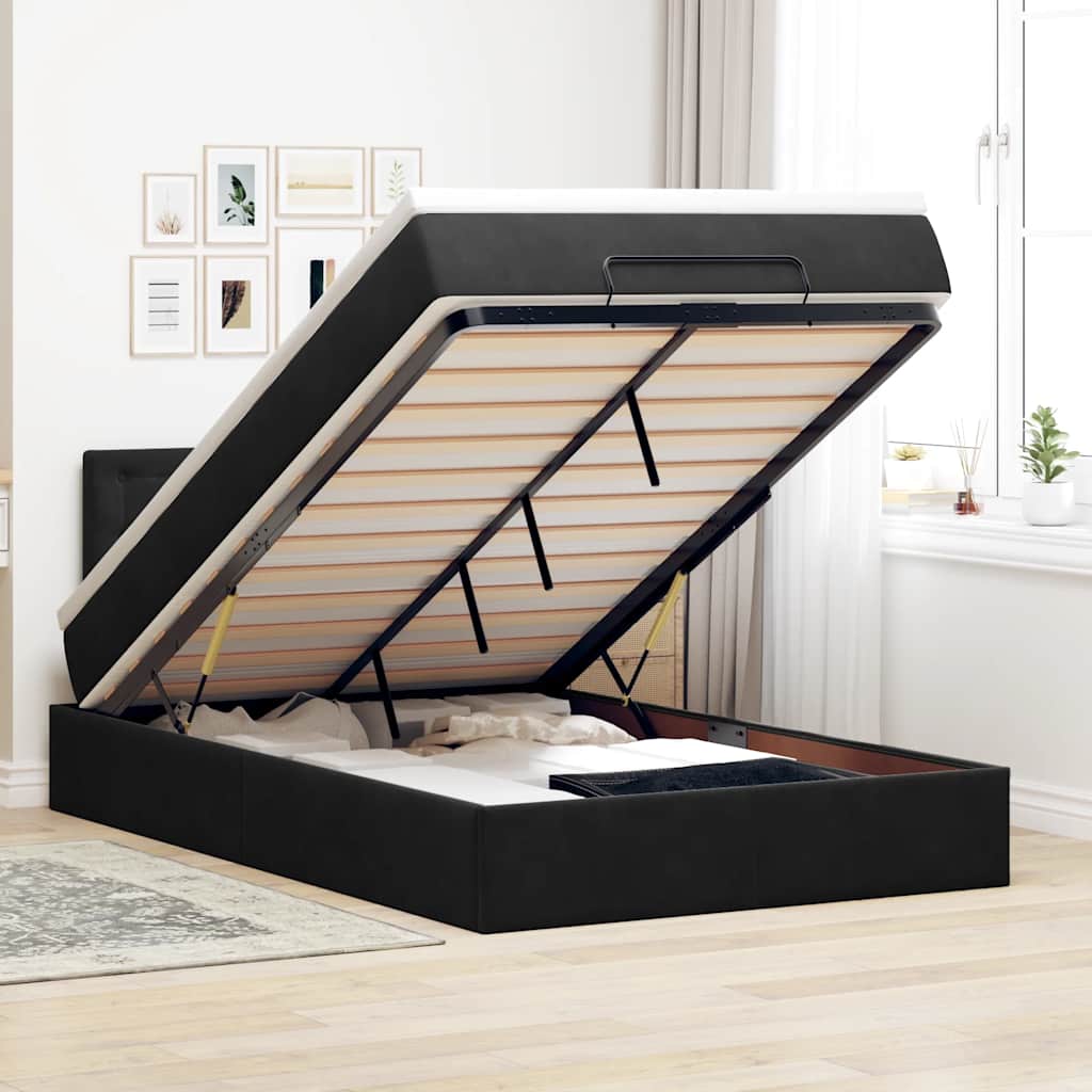Lit ottoman avec matelas noir 120x190 cm velours - XIOS
