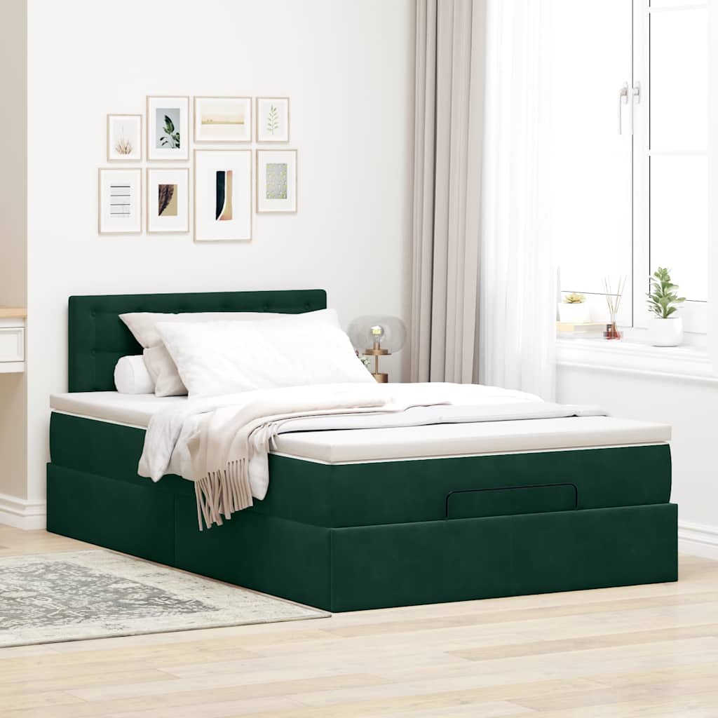 Lit ottoman avec matelas vert foncé 120x190 cm velours - XIOS